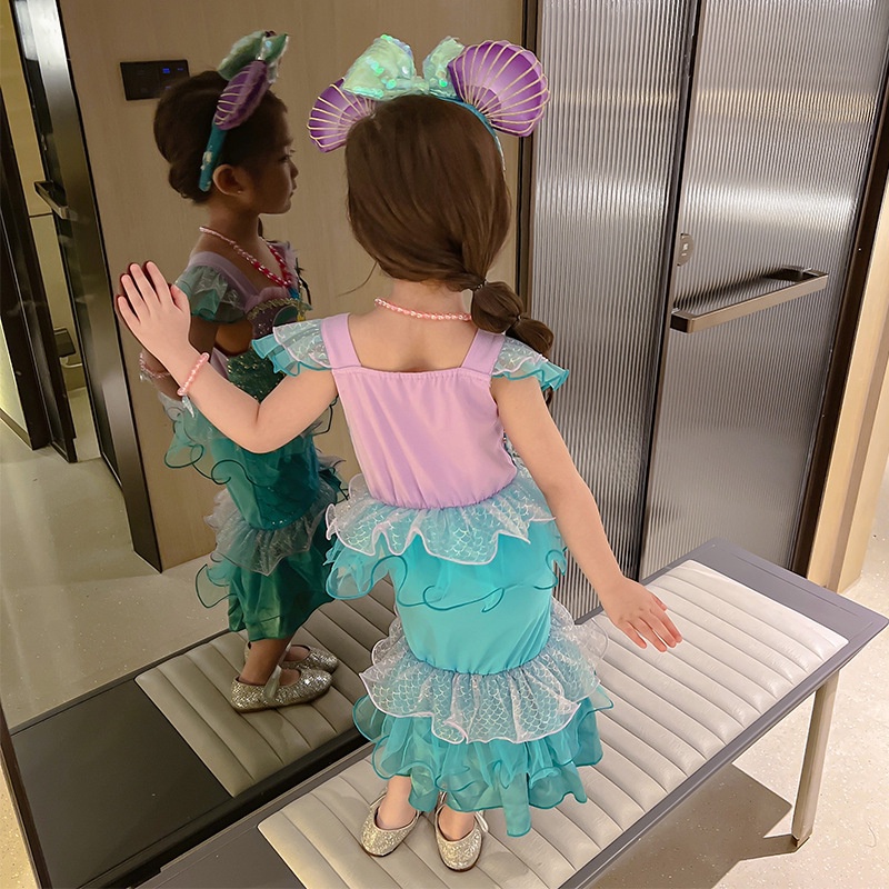 Đầm Công Chúa Tiên Cá Đính Kim Sa Màu Sắc Cổ Điển Thời Trang Xuân Hè 2023 Mới Cho Bé Gái