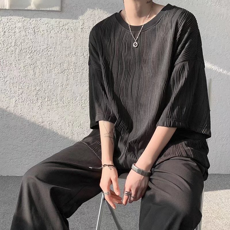 Áo Thun Tay Ngắn Dáng Rộng Họa Tiết Kẻ Sọc Thời Trang Mùa Hè 2023 Cho Nam