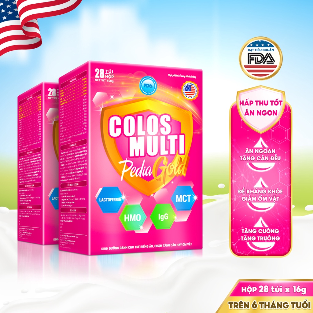Combo 2 hộp sữa non Colosmulti Pedia Gold hộp 28 gói x 16g dành cho trẻ biếng ăn