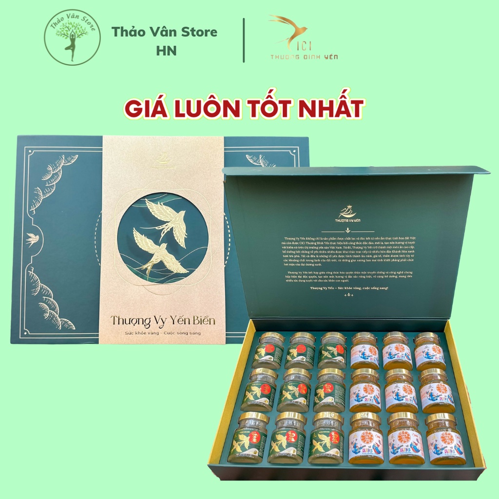 Hộp 18 hũ Yến Biển chưng sẵn CiCi Thượng Đỉnh Yến vị Đ.Trùng/N.Sâm/Đường ăn kiêng thơm ngon bổ dưỡng, phù hợp biếu tặng