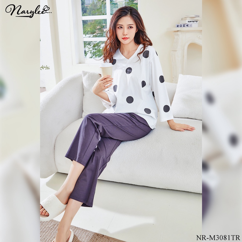 Bộ mặc nhà mùa xuân áo tay lỡ chất cotton mỏng Narylee mã NR-M3081
