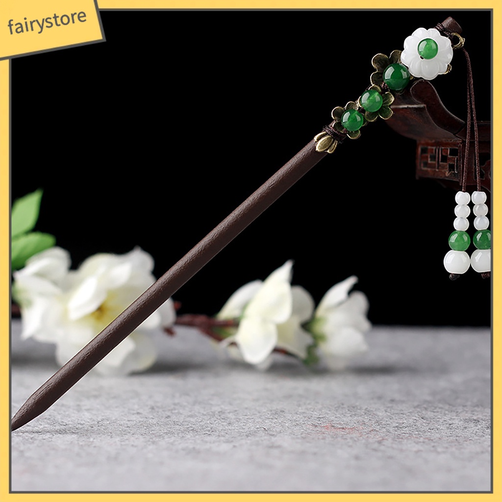 Trâm Cài Tóc Bằng Gỗ Đính Tua Rua Phong Cách Trung Hoa Cổ Điển Trang Trí Tóc Cho Nữ [Fairy1]