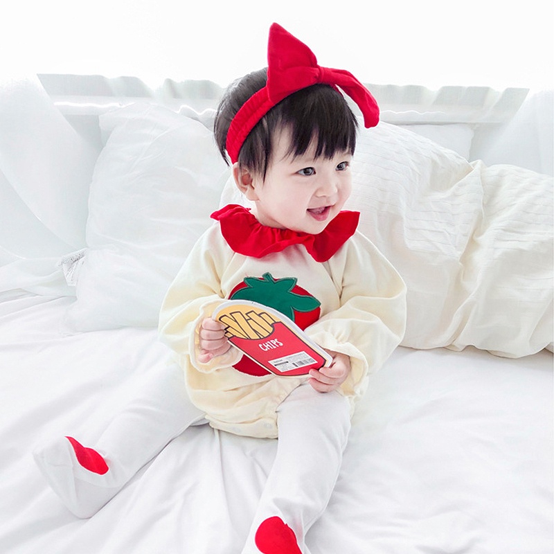 Bộ Áo Liền Quần Phối Ren In Hoạt Hình Dễ Thương Cho Bé