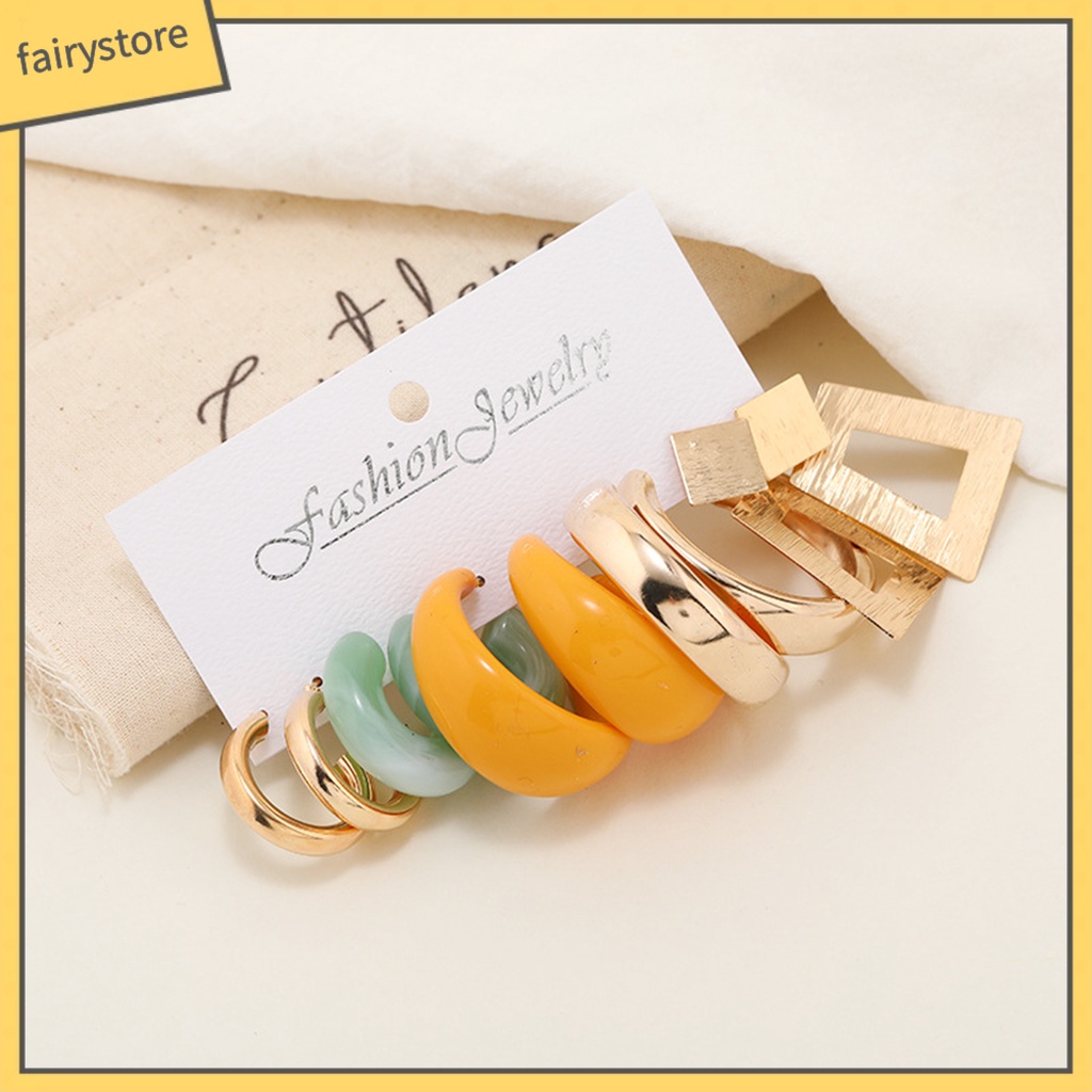 [Fairy1] 5 Đôi Bông Tai Nửa Hình Chữ C Bằng Acrylic Kim Loại Kiểu Dáng Hình Học Tối Giản Thanh Lịch Thời Trang Cho Nữ