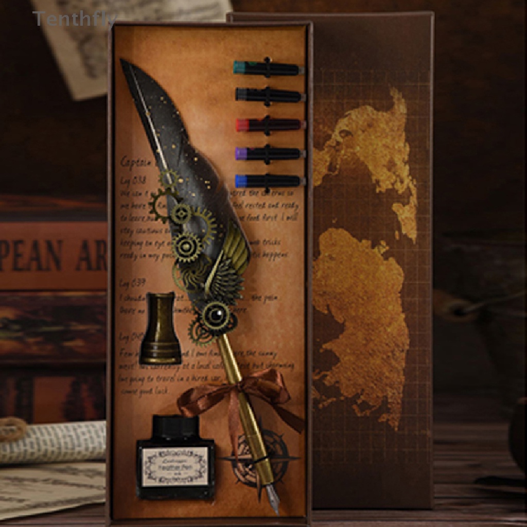 1 Bộ Bút Mực Viết Thư Pháp Hình Lông Vũ Phong Cách Punk Cổ Điển Sáng Tạo Mới