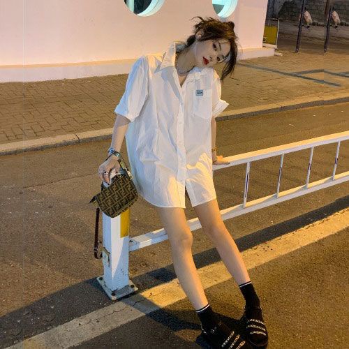 COZOKC Áo Sơ Mi Nữ Tay Ngắn Dáng Rộng Thời Trang Phong Cách Hàn Quốc