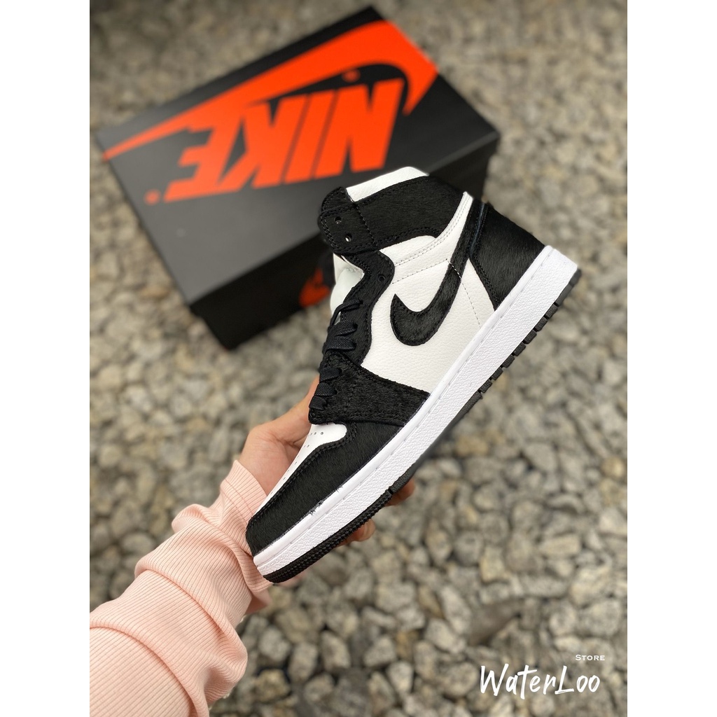 Giày Thể Thao Sneaker Air Jordan 1 Panda Da Lộn Cổ Cao Waterloo Shop