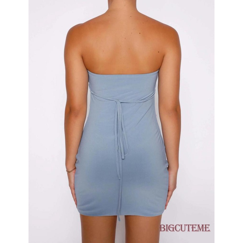 Đầm Mini Ôm Dáng Không Dây Hở Lưng Màu Trơn Gợi Cảm Cho Nữ