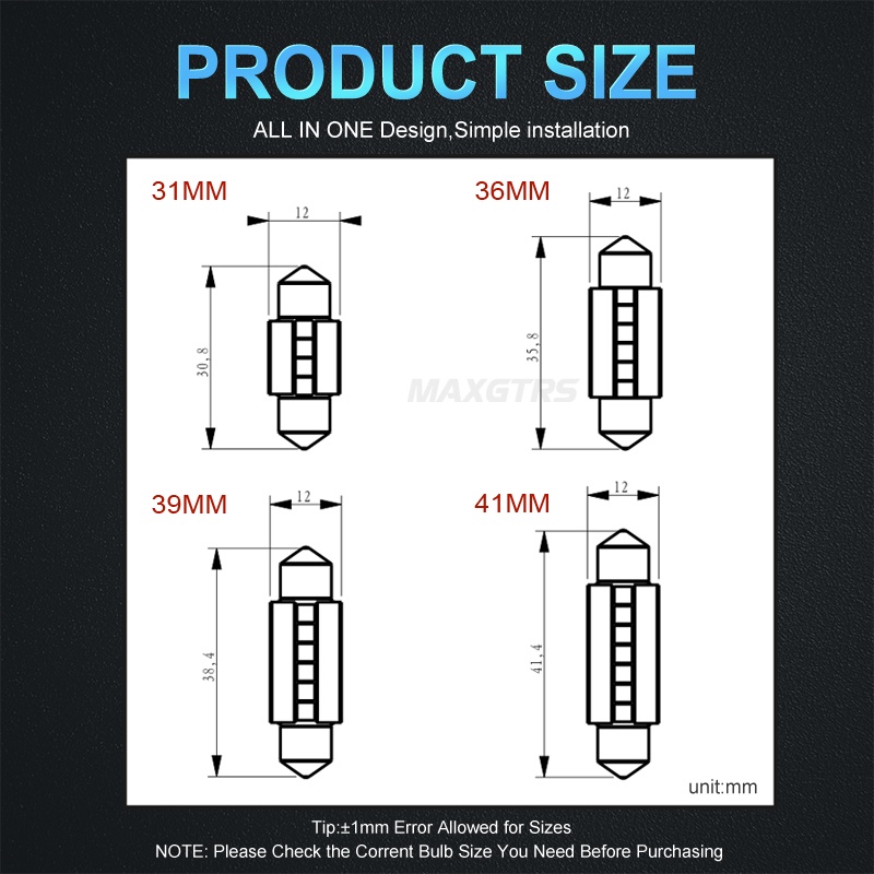 Maxgtrs 2x C5W LED Festoon Bulb 6000K Dome Door License Plate Trunk Vanity Mirror Light