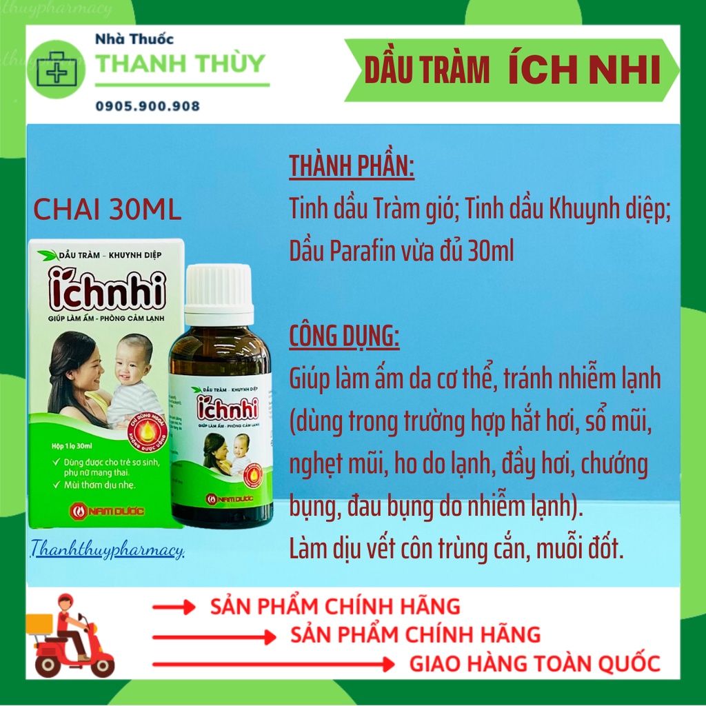 DẦU TRÀM KHUYNH DIỆP ÍCH NHI Chai 30ml Giúp Phòng Cảm Lạnh, Làm Ấm, An Toàn Cho Trẻ Sơ Sinh Và Phụ Nữ Có Thai, Sau Sinh
