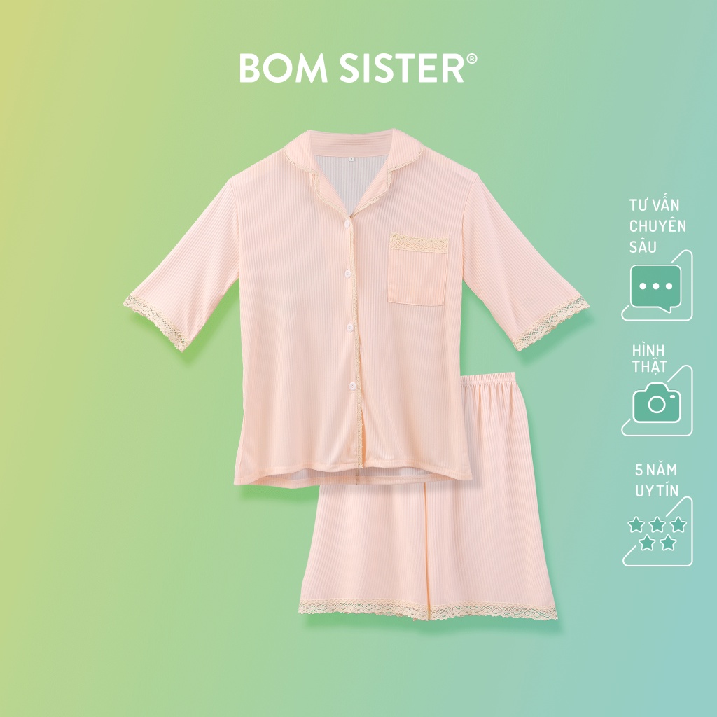 Set đồ ngủ pyjama áo ngắn tay quần đùi viển ren BOM SISTER DN4510