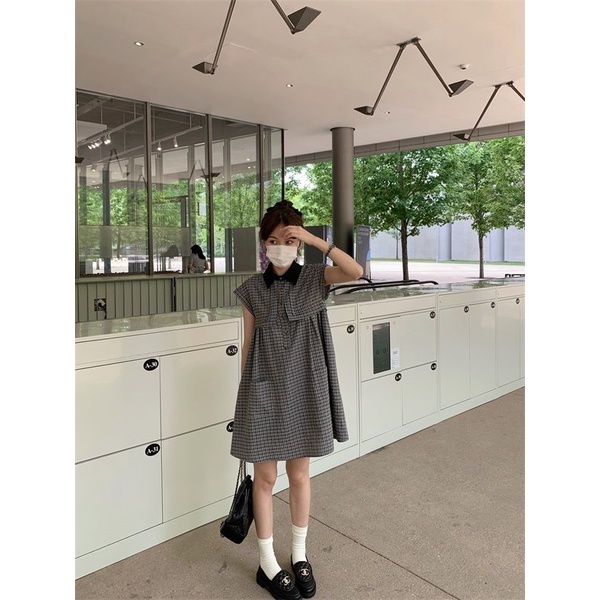 Đầm Cổ Polo Họa Tiết Sọc Caro Phong Cách Retro Thời Trang Mùa Hè Cho Nữ