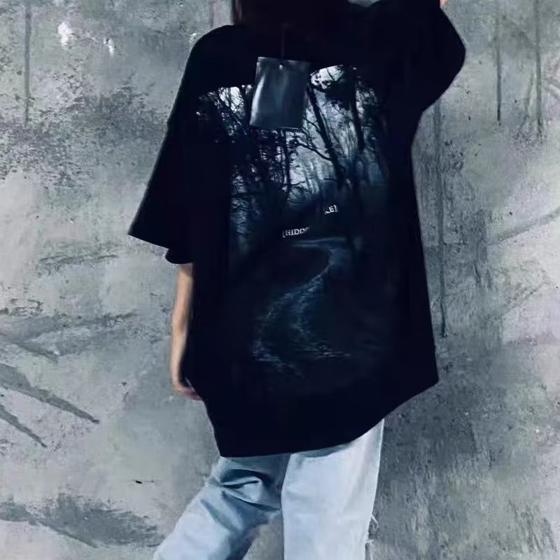 Áo Thun Tay Ngắn Cổ Tròn Cỡ Lớn M-5XL In Hình Rừng Cây Xanh Dương / Trắng / Đen Thời Trang Mùa Hè Phong Cách Hàn Quốc Cho Nam
