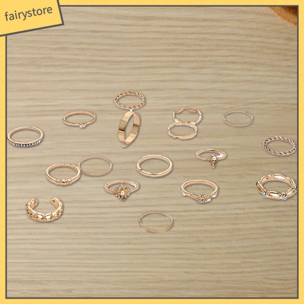 Set 1 / 17 Nhẫn Đeo Khớp Ngón Tay Đính Ngọc Trai Giả Thời Trang Nữ