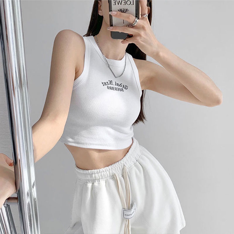 Nevaeh Áo tank top Ngắn Không Tay Thêu Hình Gợi Cảm Mặc Bên Trong Mùa Hè Nóng Bỏng Cho Nữ áo croptop