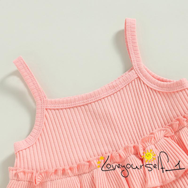 Bộ Áo Hai Dây Nhiều Lớp Phối Bèo + Quần Ống Loe Màu Trơn Thời Trang Mùa Hè Cho Bé Gái B930G