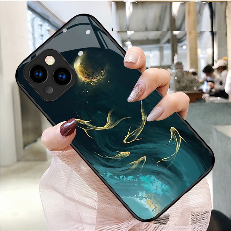 Ốp điện thoại mặt sau kính cường lực thích hợp cho iPhone 14 12 Pro Max 11 13 Mini X XS Max XR 8 Plus 7 6 6s