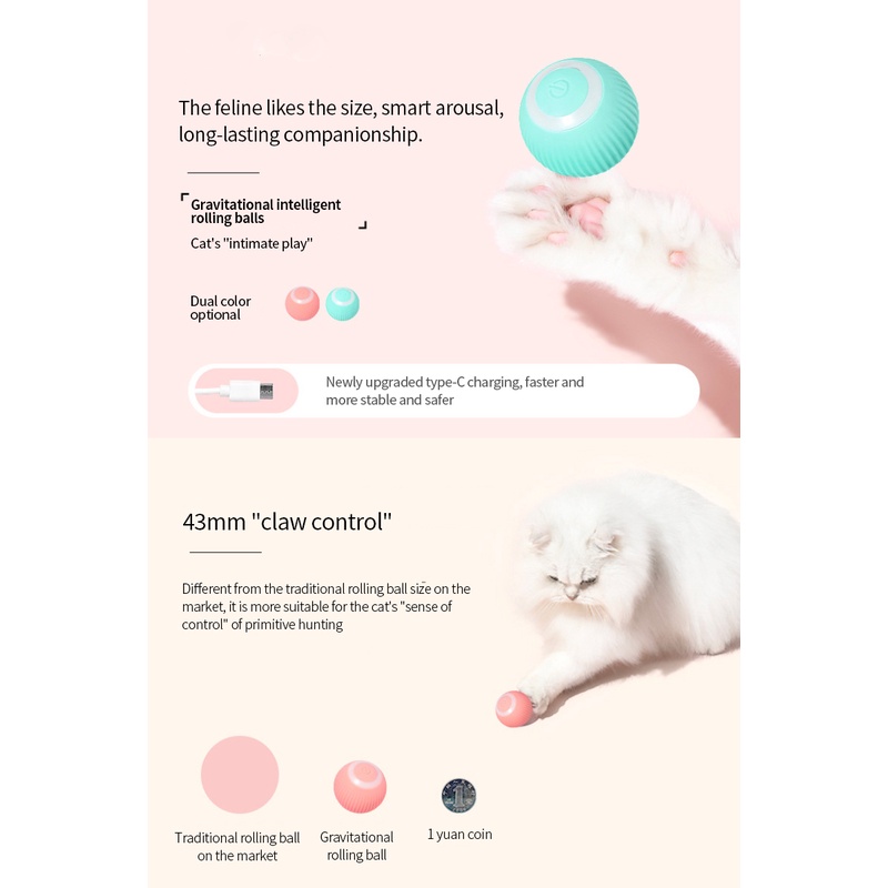 Đồ Chơi Cho Mèo Bóng Tương Tác Thông Minh Lăn Tự Động Đạo Cụ Huấn Luyện Thú Cưng.