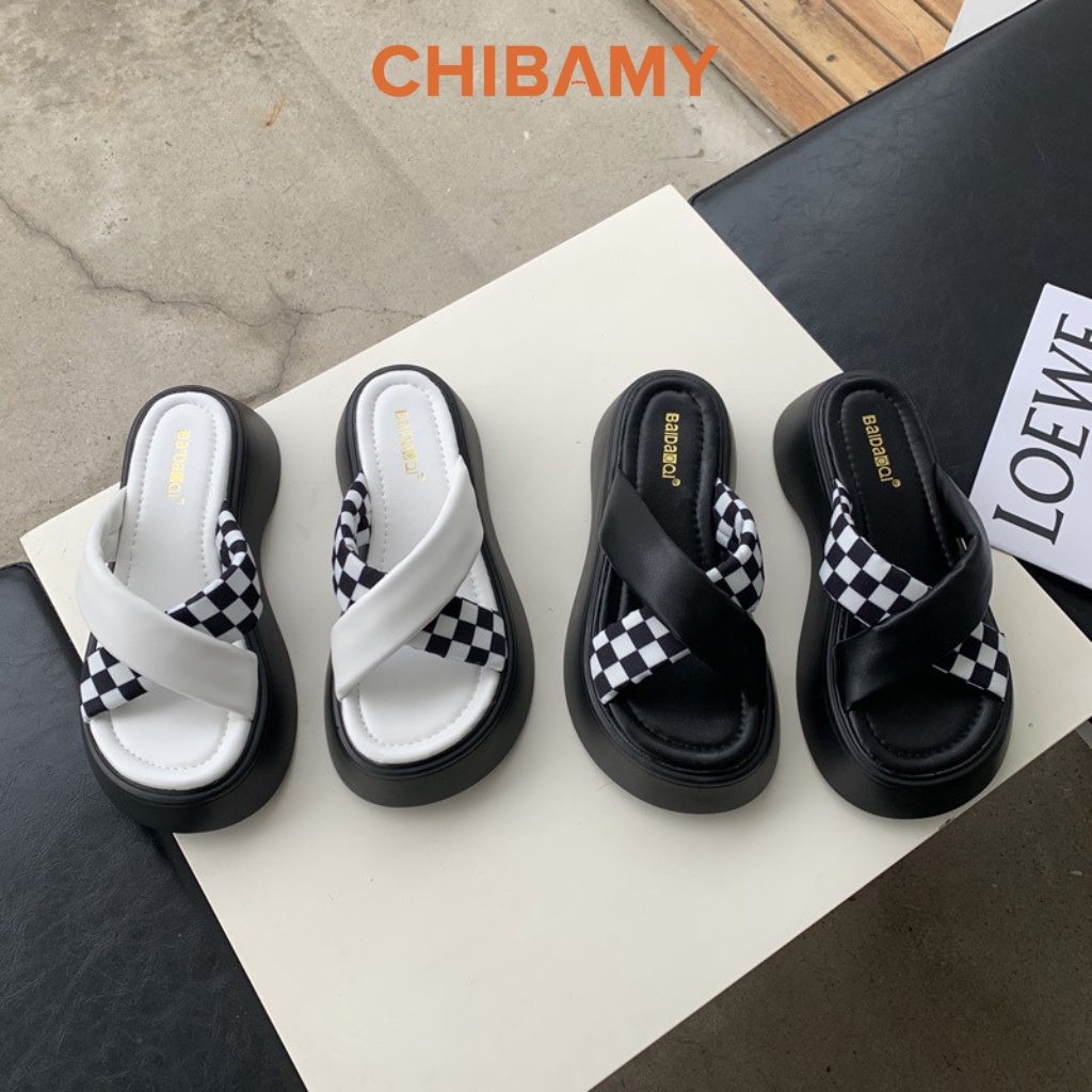 Dép nữ quai chéo kẻ CARO CHIBAMY đế 5cm