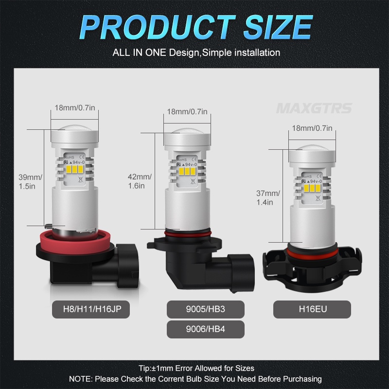 Đèn pha LED sương mù MAXGTRS H8 H11 9005 9006 H16 EU HB3 HB4 3020 cao cấp cho ô tô