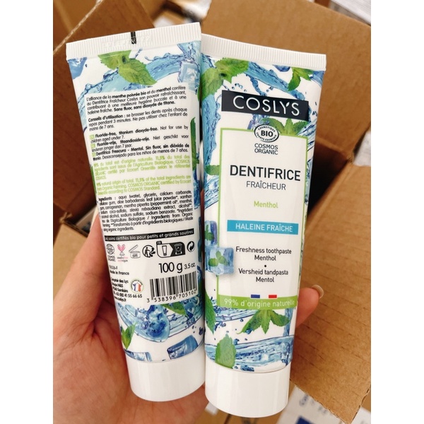 Kem đánh răng the mát bạc hà Coslys  chứng nhận hữu cơ Ecocert