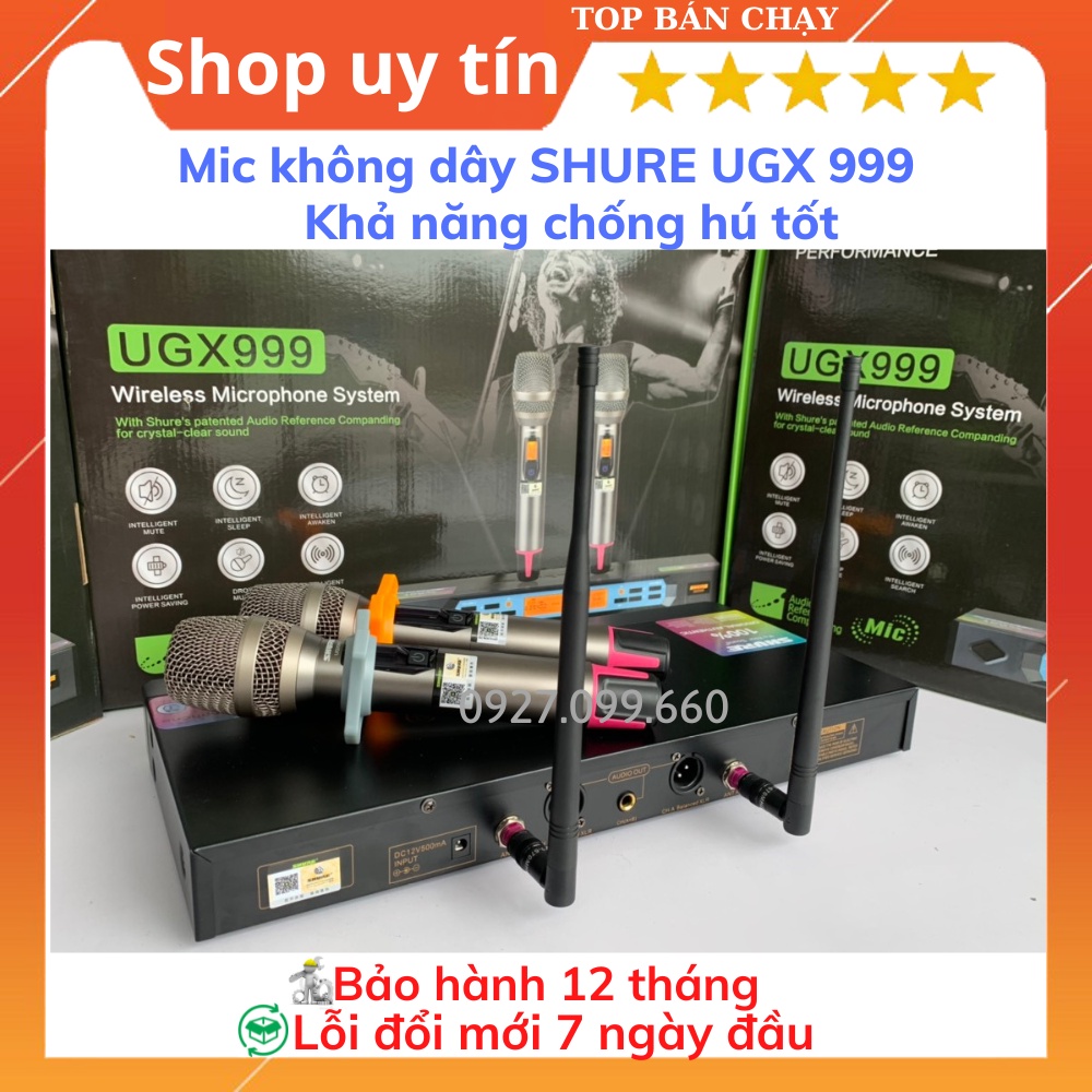 Mic Không Dây Shure UGX999, Mic hát karaoke chuyên Nghiệp,gia đình,Tự Động Dò Sóng Sạch, Chống Rú- rít, Độ Nhạy Cao.