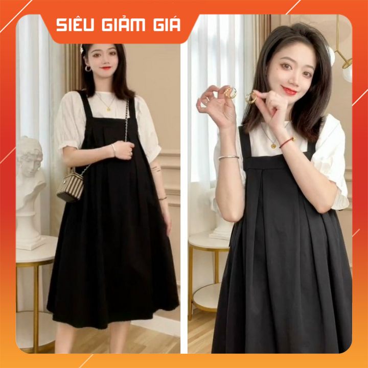 Đầm bầu công sở Váy bầu đẹp Sét Yếm Bầu Bum Quai Sắt Tròn VB43, có bán yếm rời