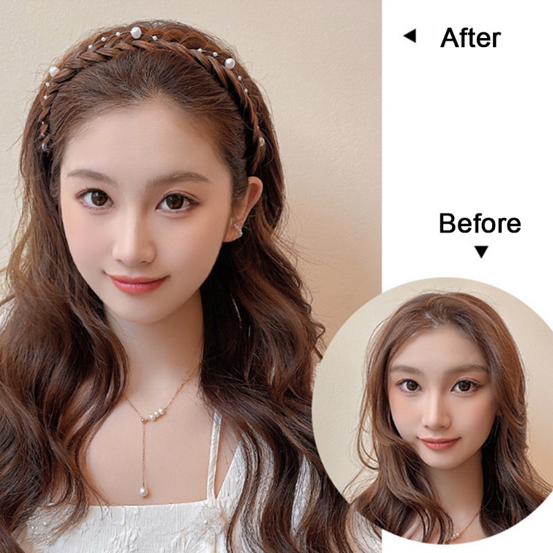 Băng Đô Dạng Tóc Giả Thắt Bím Đính Ngọc Trai Chống Trượt Thời Trang Cho Nữ