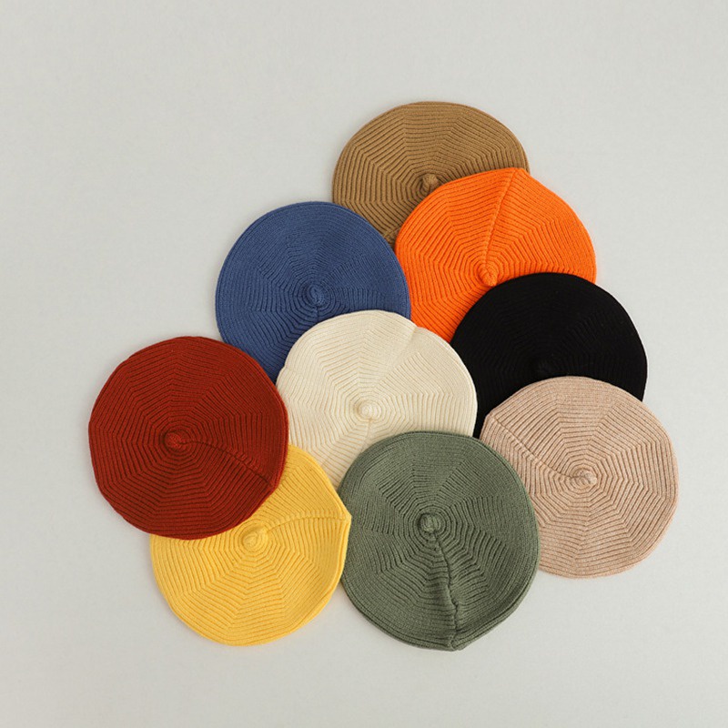 Mũ beret Len Dệt Kim Màu Trơn Dễ Thương Thời Trang Xuân Thu Phong Cách Hàn Quốc Cho Bé