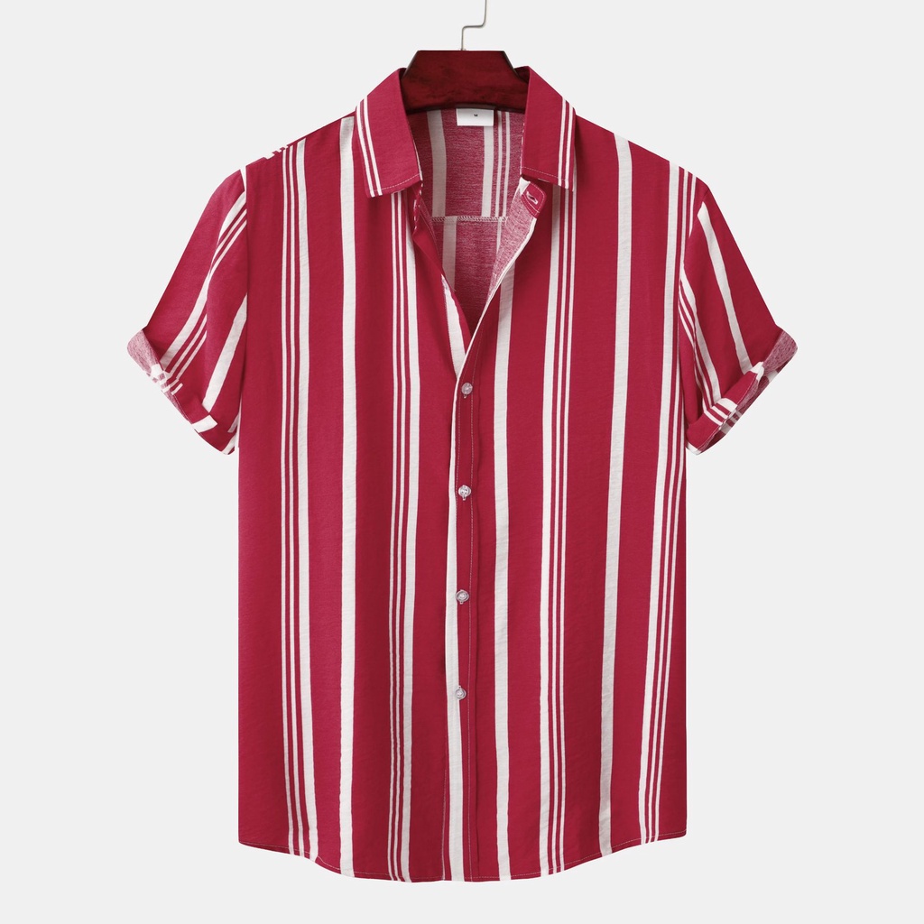 Áo Sơ Mi Cotton Tay Ngắn Dáng Rộng Họa Tiết Kẻ Sọc Đơn Giản Mẫu Mới 2023 Thời Trang Cho Nam