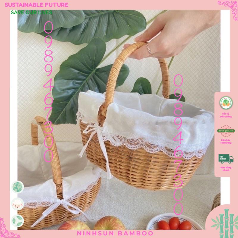 Giỏ Guột Mây Picnic lót ren