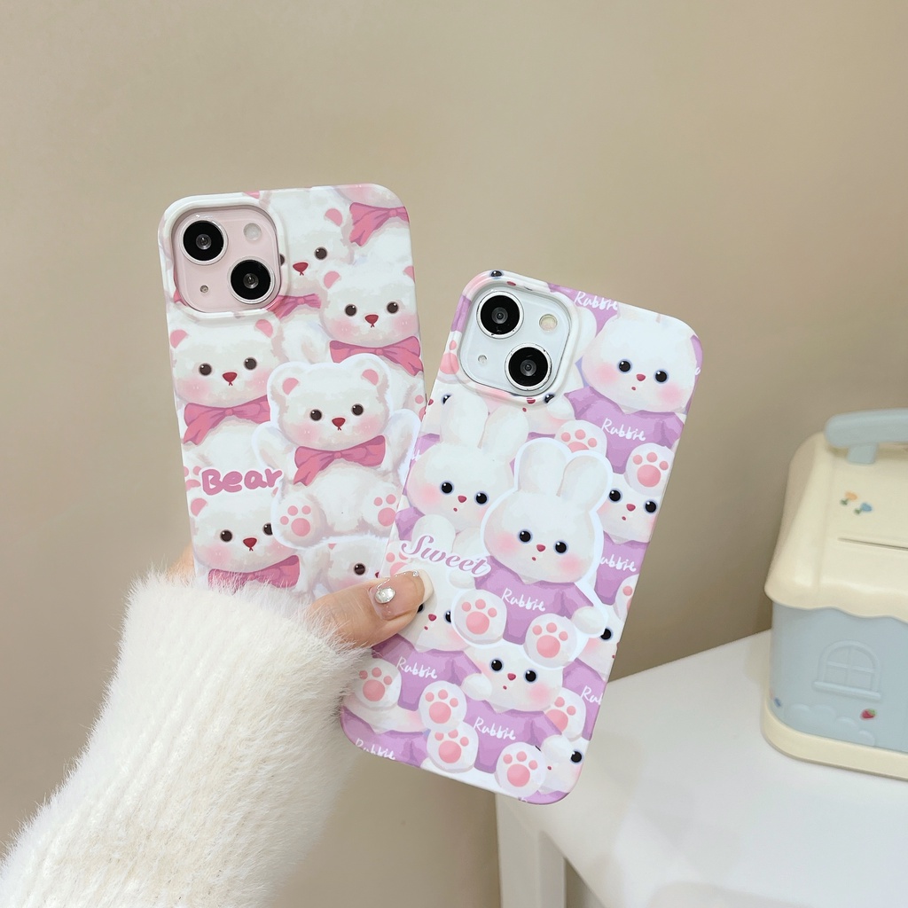 Ốp Điện Thoại PC Cứng Viền TPU Dẻo Họa Tiết Hoạt Hình Chú Thỏ / Gấu Dễ Thương Chống Rơi / Sốc Cho iPhone 14 13 12 11 Pro Max
