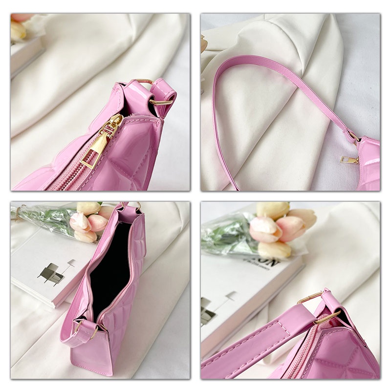 JUSTSTAR Túi xách da bóng họa tiết kim cương phong cách cổ điển thời trang