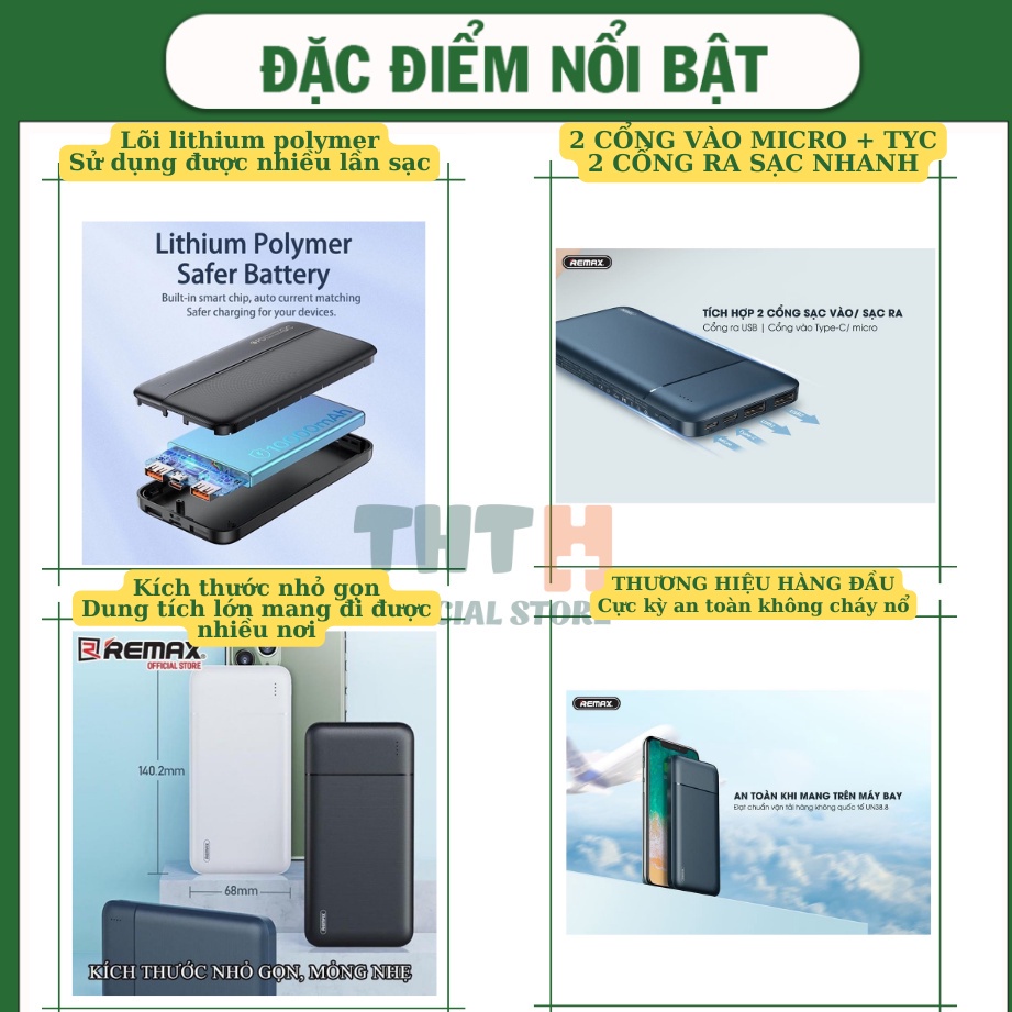 Sạc dự phòng REMAX 10.000mAh 2 cổng sạc nhanh cho các dòng máy Bảo hành 6 tháng ZINKA SHOP