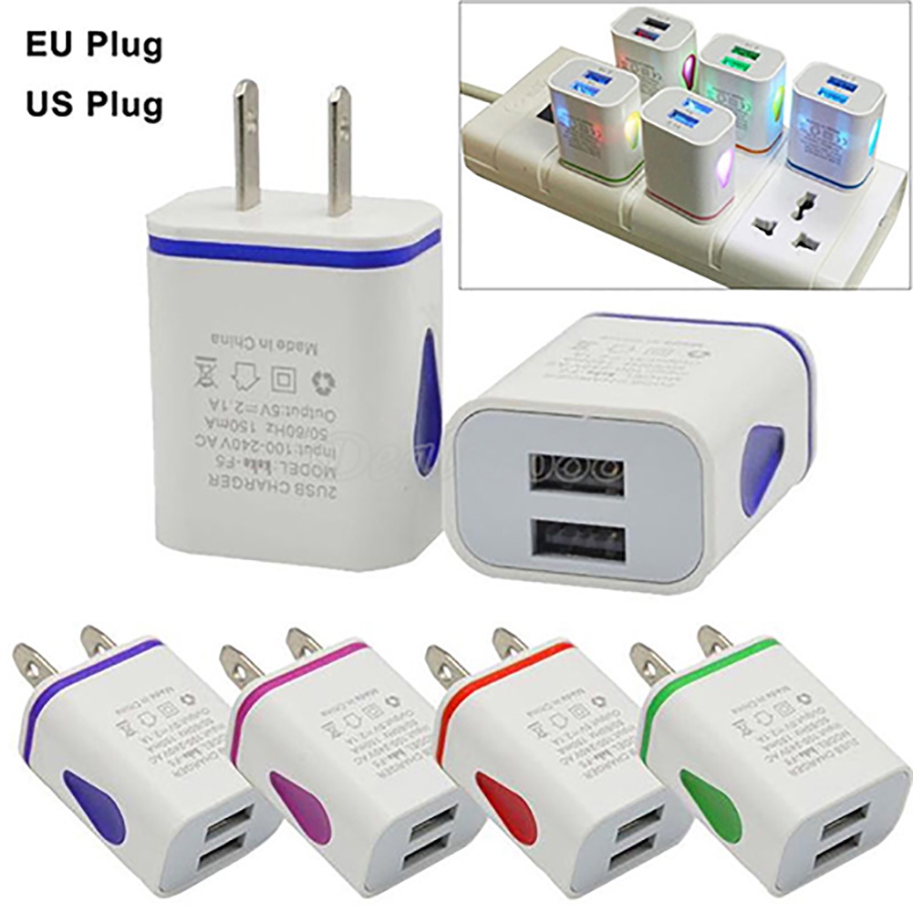 Phích Cắm Sạc Hai Cổng USB 5V 2.1A US / EU Có Đèn LED Hình Hoa Hướng Dương
