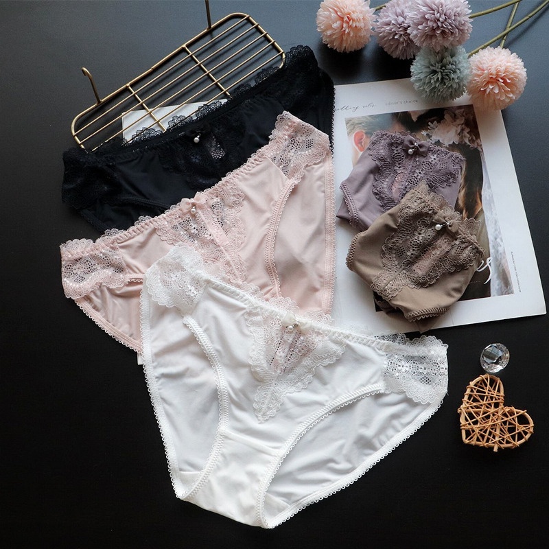 Quần Lót Cotton Lưng Thấp Phối Ren Thoáng Khí Phong Cách Pháp Thời Trang Cho Nữ