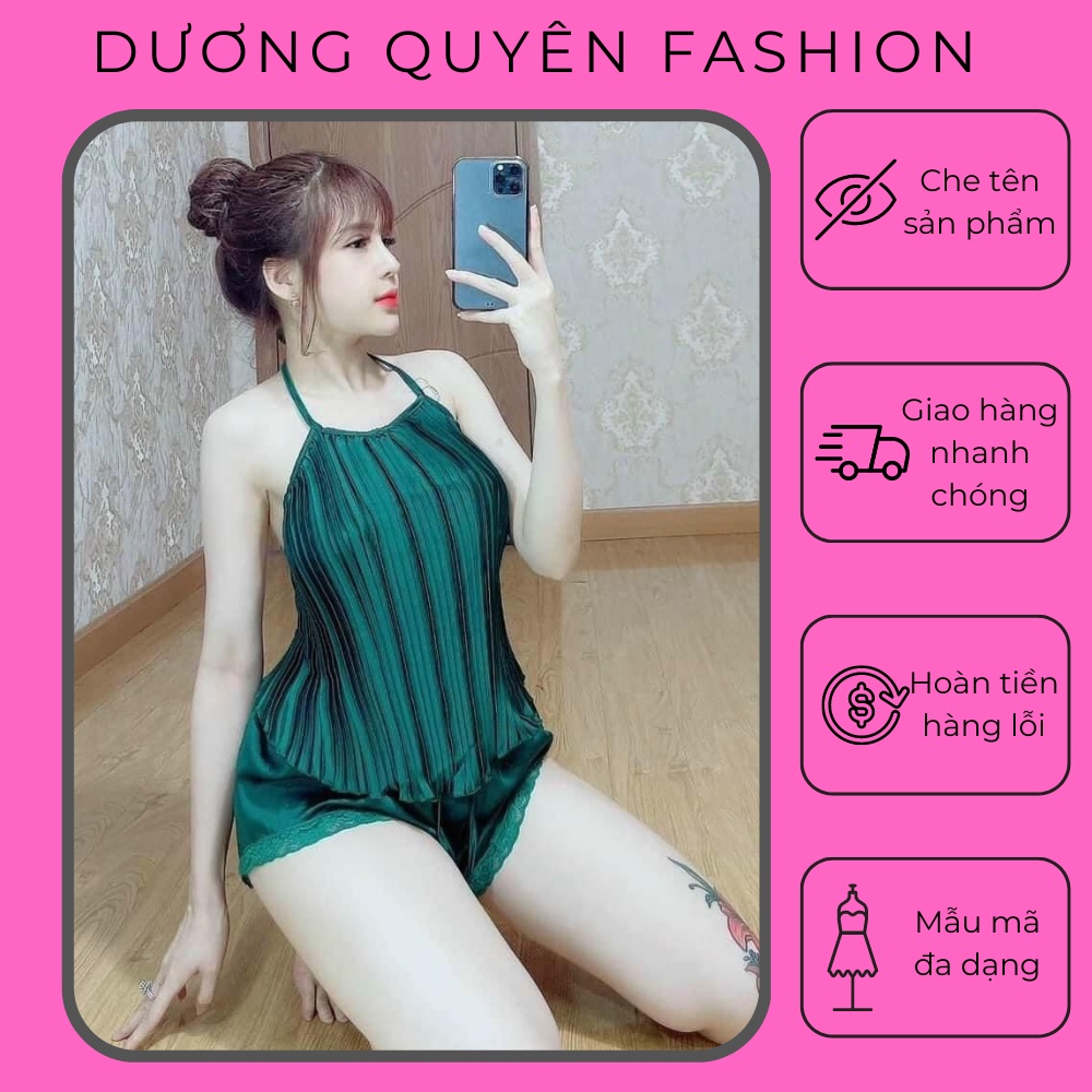 Đồ ngủ yếm dập ly 🍀 FREESHIP 🍀 Đồ ngủ yếm dập ly sexy chất lụa satin mềm mịn dưới 60kg - DCS shop