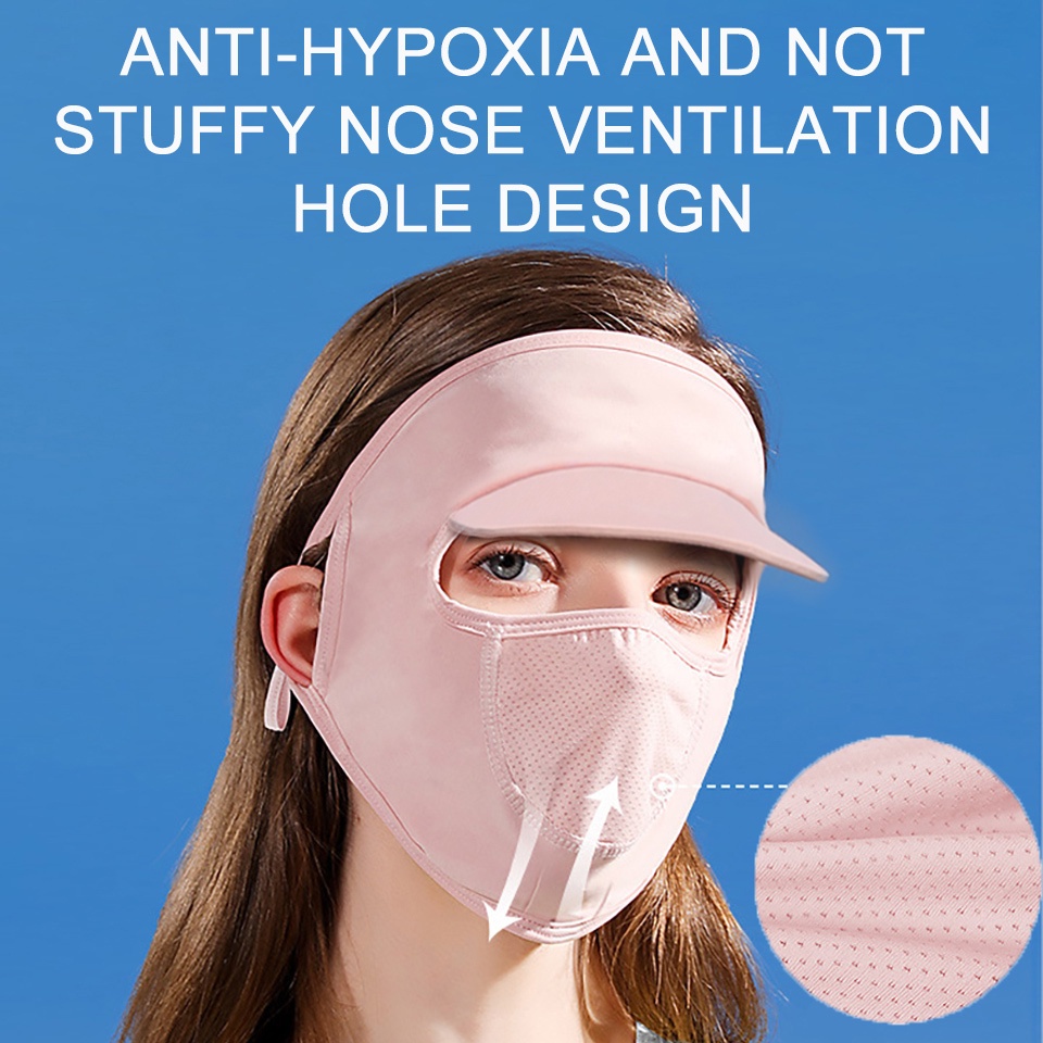 Mũ Trùm Đầu Kiêm Khẩu Trang Chống Nắng Bằng Lụa Lạnh Thoáng Khí Chống Tia UV Có Vành Che Mặt