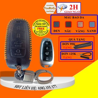 Bao da chìa khoá hyundai santafe 2021-2022, tucson 2022 ô tô smartkey handmade da bò thật 100% toaroca