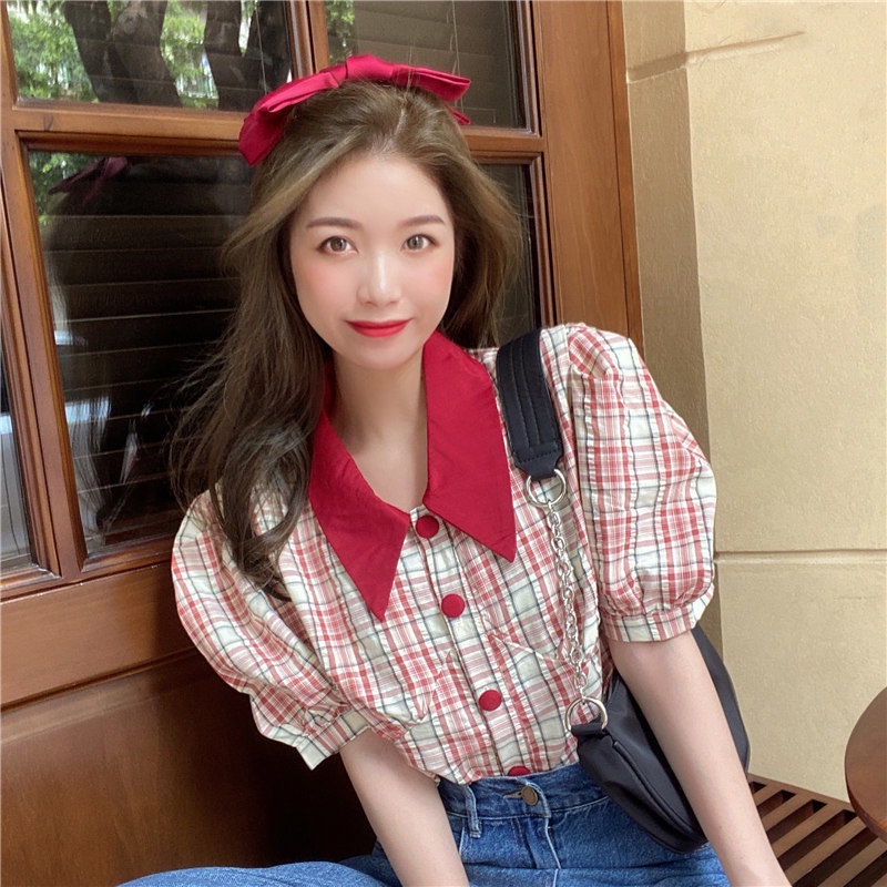 Áo Sơ Mi Tay Phồng Họa Tiết Kẻ Sọc Thời Trang Xuân Thu Phong Cách Mới Cho Nữ