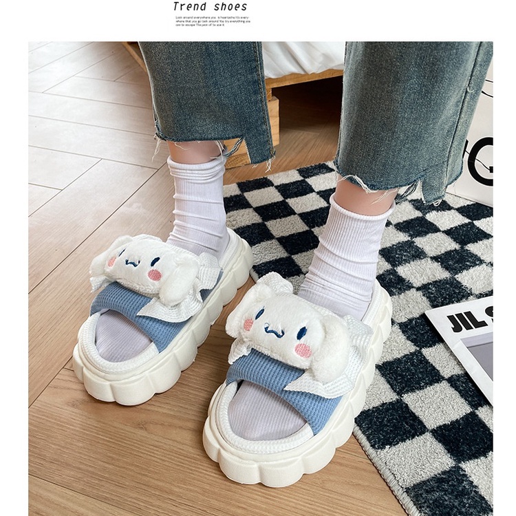 One Dép Vải Đi Trong Nhà Màu Kẹo Họa Tiết Hoạt Hình Phong Cách Hàn Quốc Cho Nữ