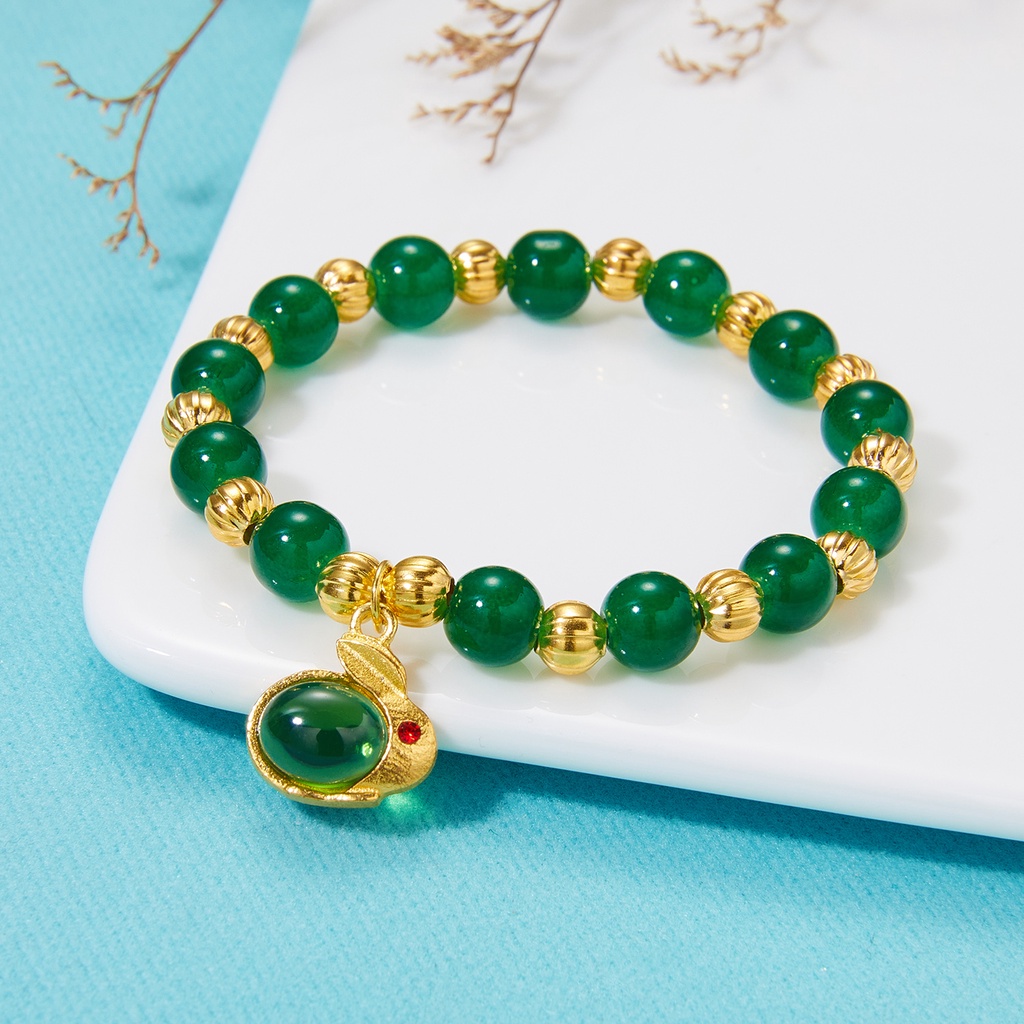 Vòng tay BELLA-BEE xâu hạt co giãn bằng resin hình thỏ năm mới thời trang có thể điều chỉnh cho nữ