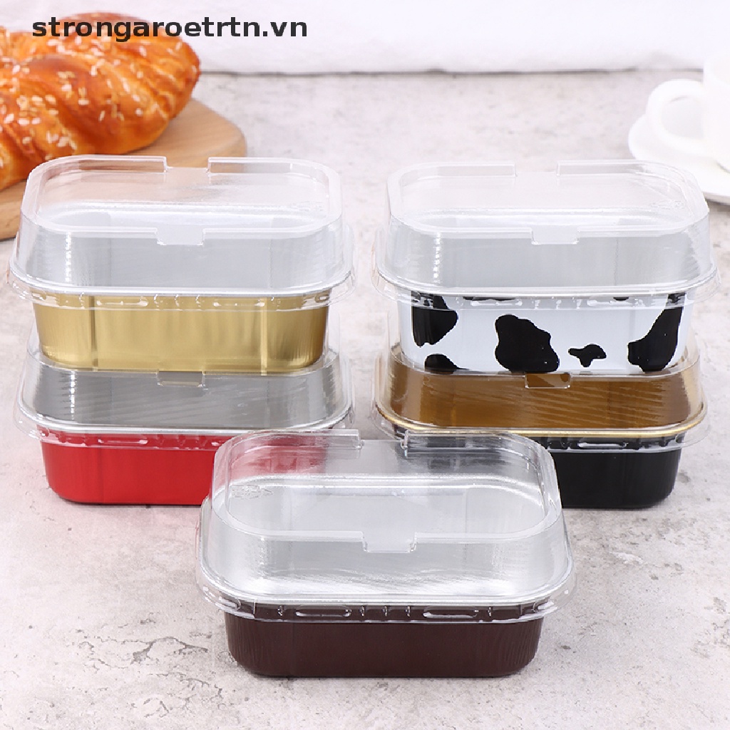 Set 10 Khuôn Nhôm Làm Bánh Hình Chữ Nhật Có Nắp Đậy Tiện Dụng