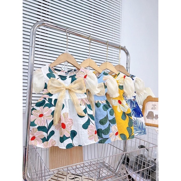 [MX Kids] Váy Lanh Lụa Phối Nơ Siêu Mát ( 9-16kg)