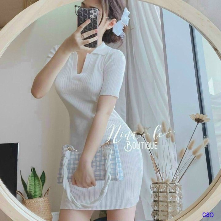 ĐẦM THUN GÂN TAY NGẮN CỔ CHỮ V ÔM EO DÁNG NGẮN ÔM BODY KHOE DÁNG CỰC CUỐN ĐI CHƠI DỰ TIỆC SIÊU CỰC PHẨM