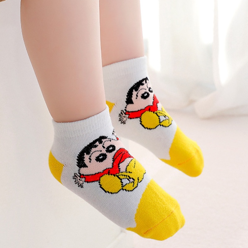 Set 5 đôi vớ KOKOROCARE DLM-04 cotton cổ thấp thoáng khí in họa tiết Cậu bé bút chì cỡ S/ M/ L dành cho trẻ em 1-8 tuổi