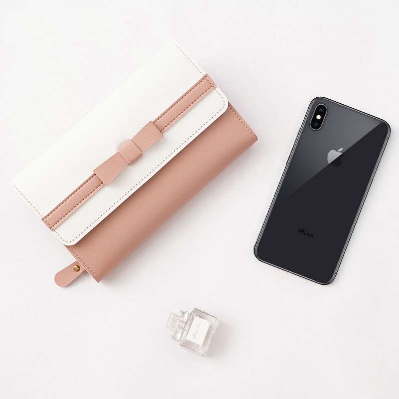 Ví Dài Cầm Tay Có Khóa Kéo Và Nhiều Ngăn Đựng Thẻ Sức Chứa Lớn Họa Tiết Nơ Trái Tim Nữ Tính Mới Cho Nữ