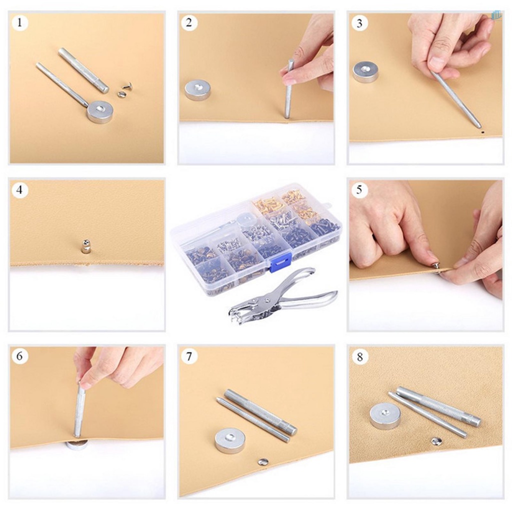 Set 300 Đinh Tán Kim Loại + Kìm Đục Lỗ + Dụng Cụ Cố Định Chuyên Dụng Cho Đồ Da Thủ Công s2mwvn