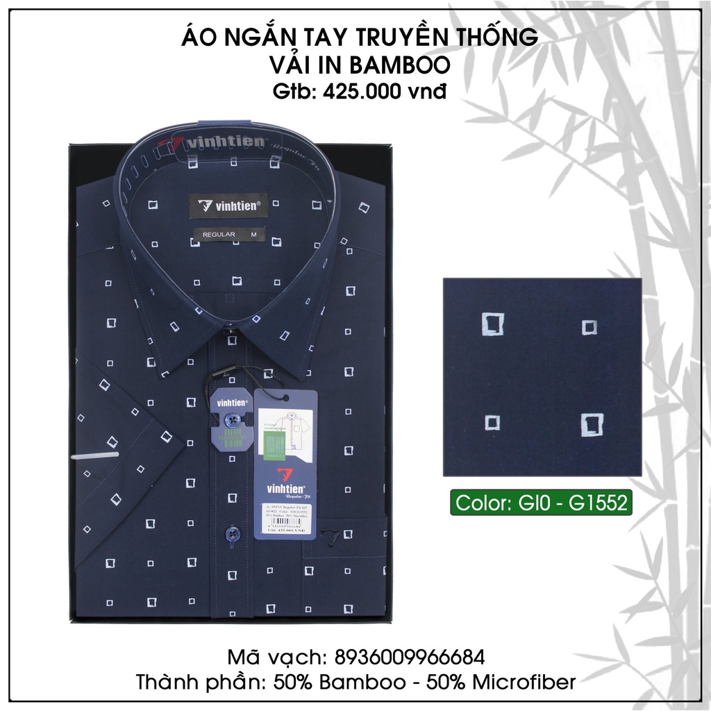 Áo Sơ Mi Ngắn Tay Vải Bamboo Vạt Ngang Form Regular Vĩnh Tiến 425-Size S