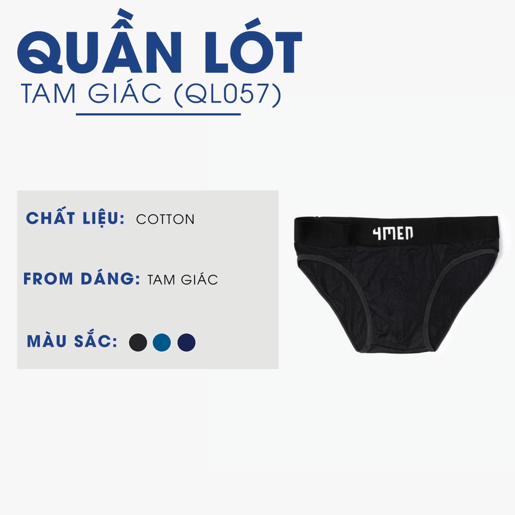 Quần Lót Nam Tam Giác 4MEN QL057 trơn, vải cotton mềm mịn, co giãn, thấm mồ hôi, thoáng mát, ôm vừa vặn